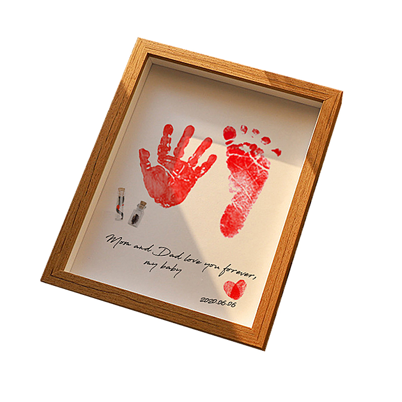 欧式简约风宝宝手脚印相框满月百天周岁足印新生儿胎发脐带保存瓶