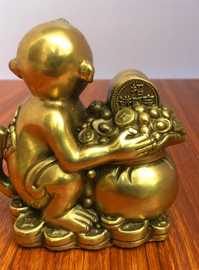 纯铜猴子摆件生肖福猴背钱袋猴金猴献宝家居饰品桌面摆设工艺品