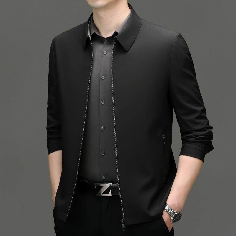 秋新款男装翻领夹中年商克休8799-C-P闲爸爸务装外套桑蚕季丝茄克,淘宝优惠券,粉丝福利购,淘宝优惠卷