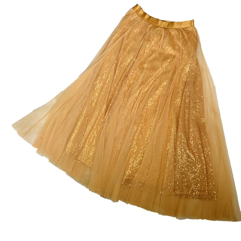 金色亮片半身裙女长款2024秋季新款松紧腰显瘦A字轻奢气质大摆裙,淘宝优惠券,粉丝福利购,淘宝优惠卷