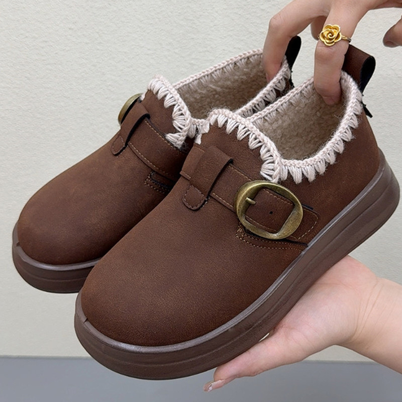 冬季新款厚底加绒勃肯鞋女加厚保暖雪地靴老北京棉鞋一脚蹬乐福鞋,淘宝优惠券,粉丝福利购,淘宝优惠卷