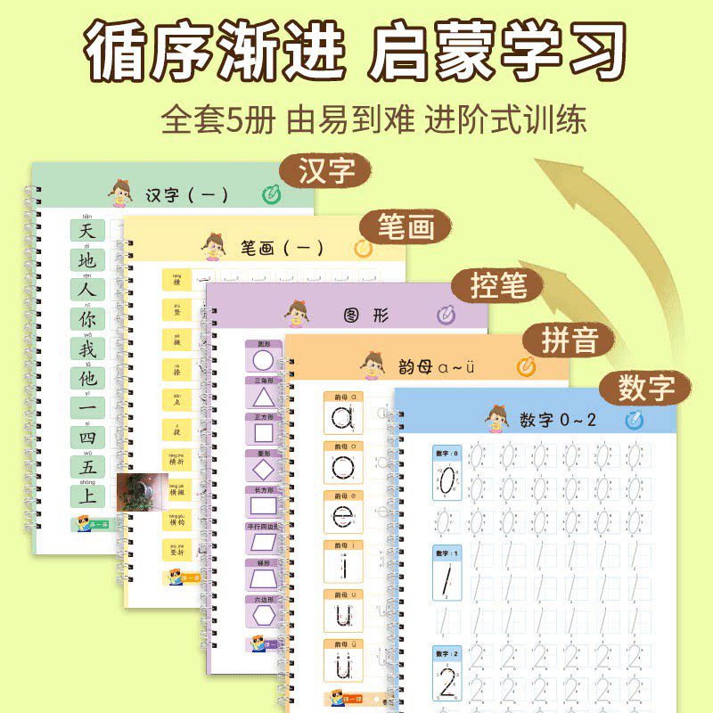 约等于臻选凹槽控笔数字拼音笔画初学者练字描红本