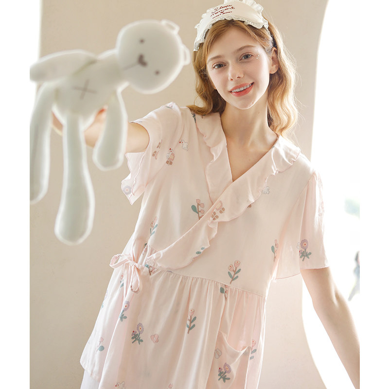 家时光月子服夏季薄款产后孕妇哺乳睡衣竹棉纱透气短袖产妇待产服,淘宝优惠券,粉丝福利购,淘宝优惠卷