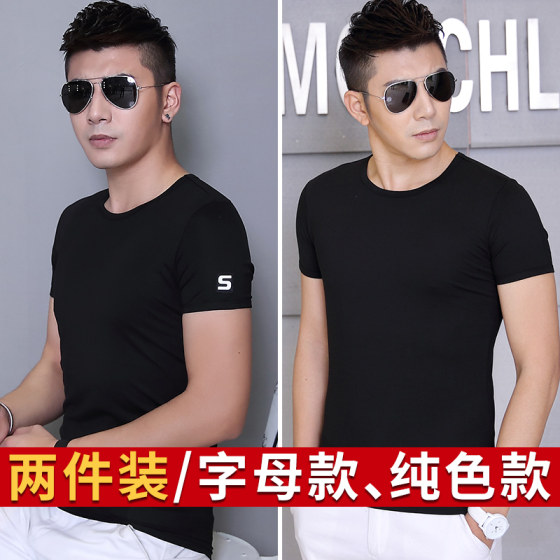 Modal round neck black slim simple short-sleeved T-shirt