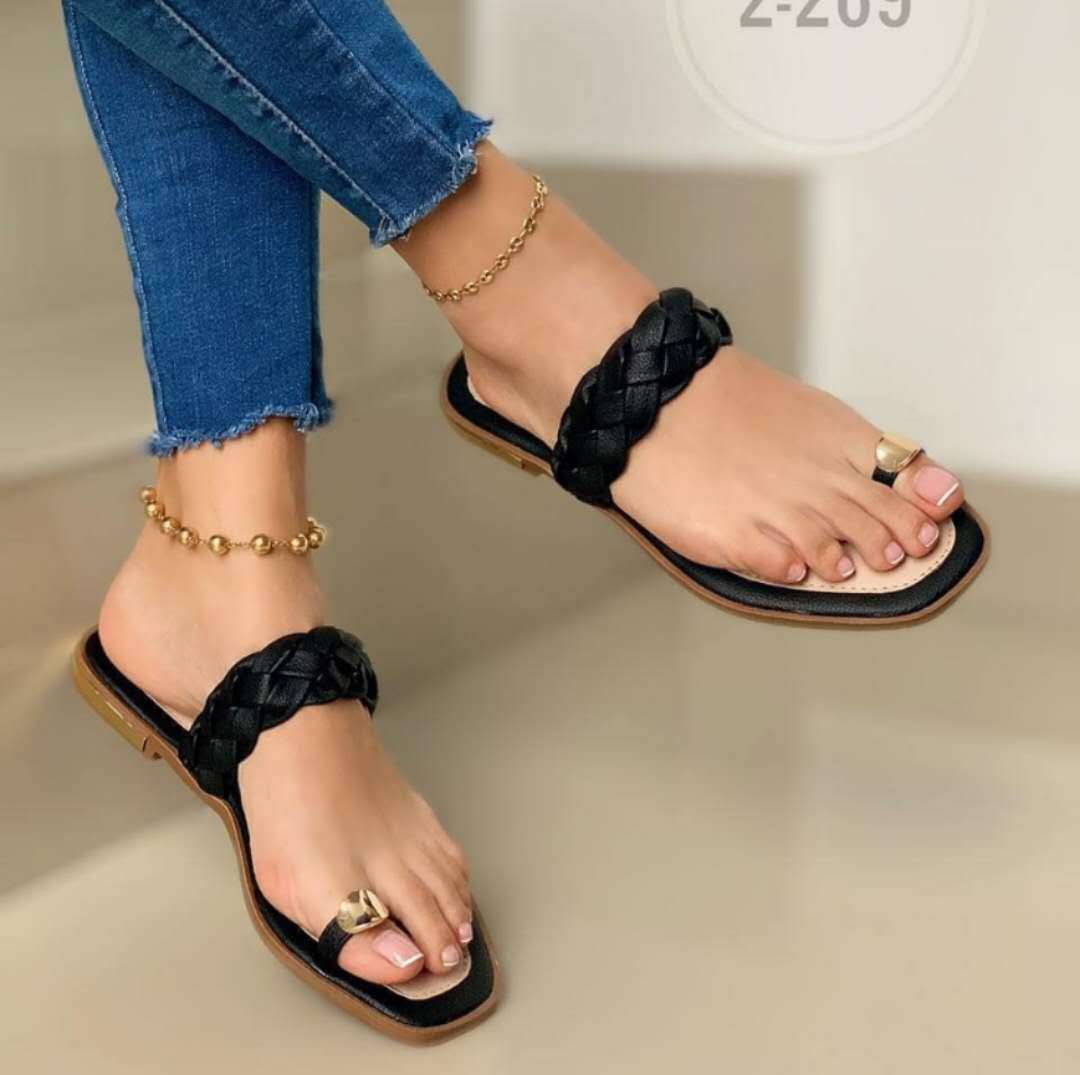 43size编织夹脚拖鞋女Summer Fashion Flat Sandals Slippers Wom - 图1