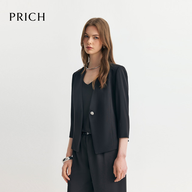 PRICH ເສື້ອຍືດຄໍ V-neck ອອກແບບແບບມືອາຊີບໃນລະດູຮ້ອນ PRICH ປຸ່ມຫນຶ່ງປຸ່ມຫນຶ່ງປຸ່ມສາມສ່ວນສີ່ມືອາຊີບສໍາລັບແມ່ຍິງ