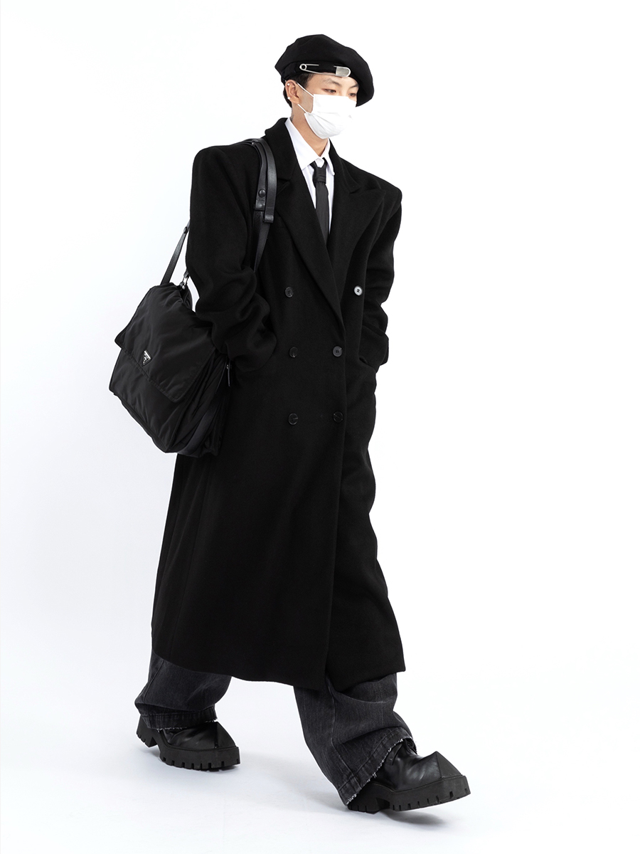 FEAR4FREE 定制款“氛围感穿搭”原创廓形垫肩羊绒毛呢大衣男女 - 图3