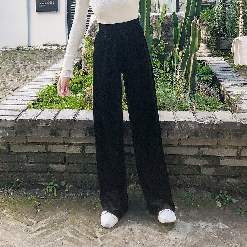 秋风之姿旗舰店金丝绒阔腿裤女秋冬春秋丝绒拖地坠感垂感宽松直筒高腰休闲长裤子2