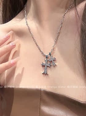 双十字架锁骨链甜酷项链女