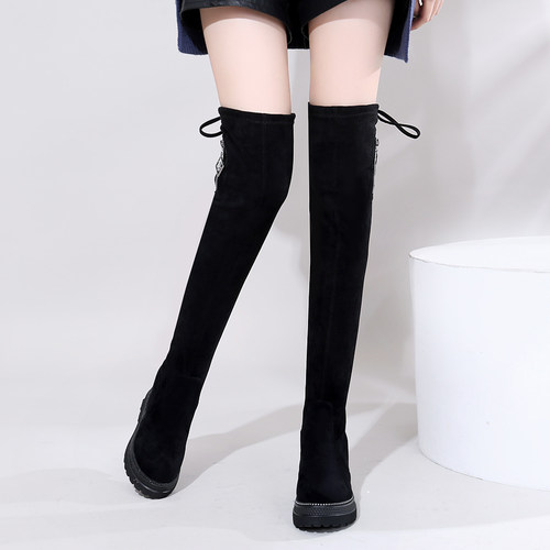 厚底过膝靴女2025新款内增高小个子显瘦高跟显瘦高筒靴弹力长筒靴 - 图0