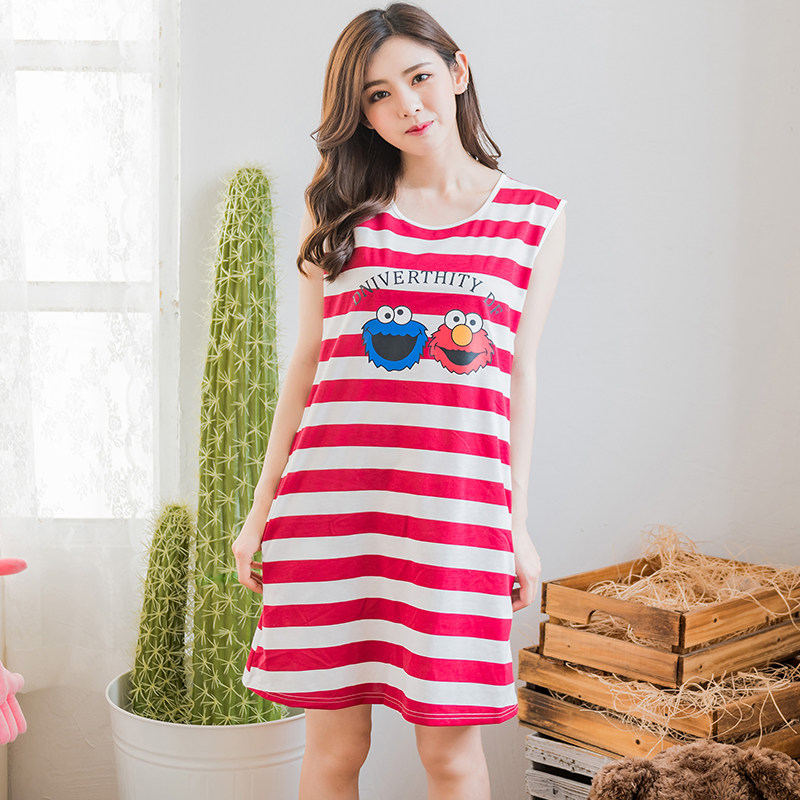 少女全棉背心甜美无袖中长款睡裙 明星访睡裙