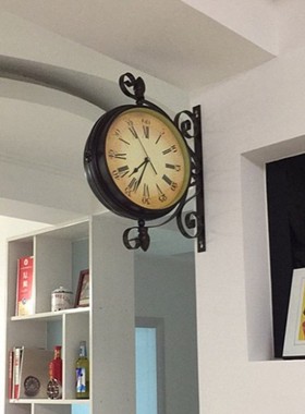 双面钟表挂钟欧式复古餐厅酒吧