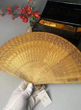 高端小叶桢楠古风汉服金丝楠木扇子龙胆纹折扇古装配饰苏扇S83