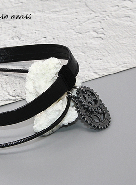 rc暗黑复古黑色齿轮皮质颈带