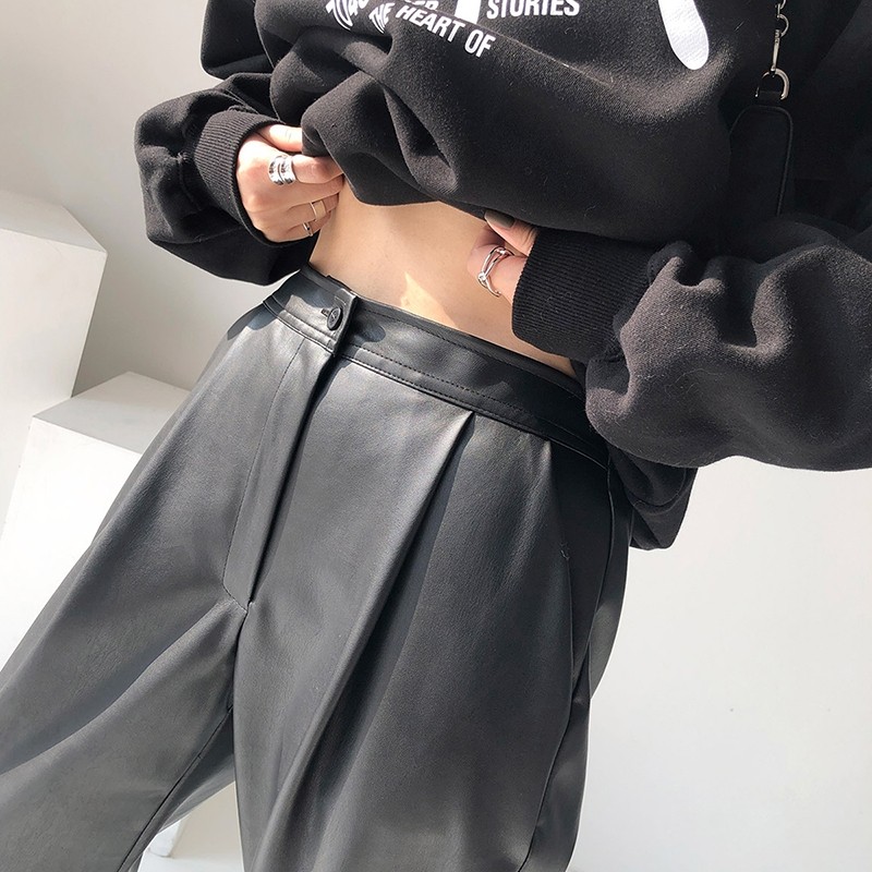 2025春季新款绵羊皮皮裤真皮皮裤女哈伦裤直筒小脚显瘦阔腿九分裤,淘宝优惠券,粉丝福利购,淘宝优惠卷