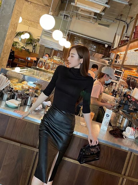 Fashionable and versatile sheepskin skirt leather skirt women's high waist