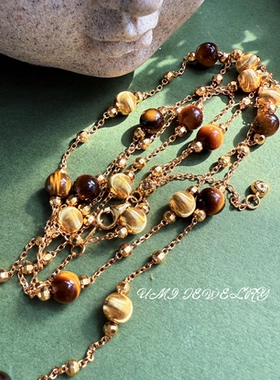 UMI【布哩哩】S925银镀k金链条猫眼天然虎眼长项链小众轻奢美拉德