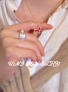 UMI【独角兽】S925银镀k金·红玛瑙独角兽镶钻项链手链新年礼物女