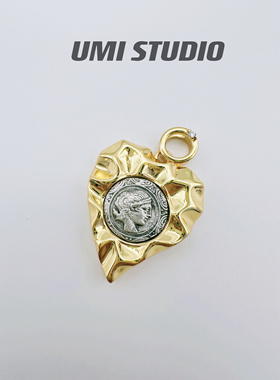 UMI家·轻珠宝/S925银镀金·爱心褶皱纹月亮女神古币吊坠vintage