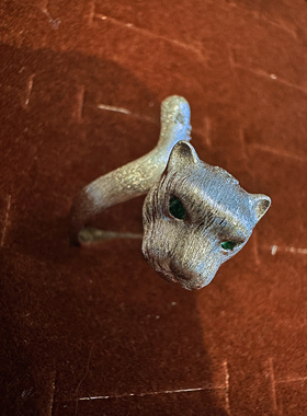 UMI家·轻珠宝/S915银镀金·复古手工拉丝金钱豹子头戒指小众轻奢