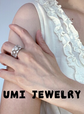 UMI【蕾丝】S925银镀k金·宽版蕾丝镶钻轻奢高级感时尚女戒银戒指