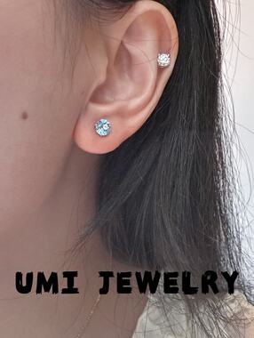 UMI家【人鱼泪】S925银镀k金·蓝色四爪钻石项链锁骨链简约轻奢