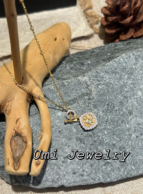 UMI家·轻珠宝/S925银镀k金·布切拉提宫廷圆牌拉丝黄钻吊坠项链