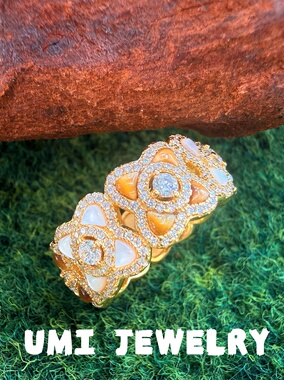 UMI【白月光】S925银镀k金天然母贝虎眼镶钻美拉德复古高级感戒指