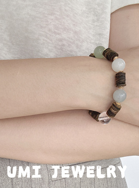 UMI家·轻珠宝/S925银镀k金多宝水晶手串天然黄花胶绿幽灵海蓝纹