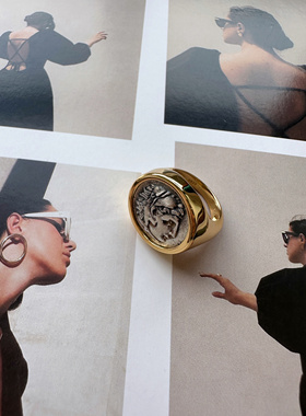 UMI家·轻珠宝/S925银镀金·希腊古币大力神戒指素圈高级简约重工