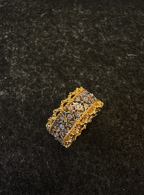 UMI家·轻珠宝/S925银镀金·布切拉提复古蕾丝镂空雕花双色指环