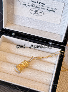 UMI家·轻珠宝/S925银镀金·古法宝宝佛镶嵌钻立体实心吊坠项链