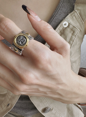 UMI家·轻珠宝/S925银镀金·弹力美杜莎古币弹簧工艺戒指高级