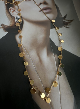 UMI家·轻珠宝/S925银镀金·圆形闪闪发光亮片锁骨链叠戴项链高级