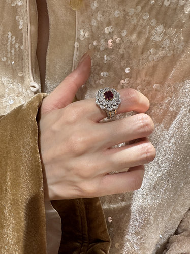 UMI家·轻珠宝/S925银镀真金鸽血红宝石戒指项链耳钉组合vintage - 图3