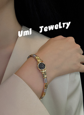 UMI家·轻珠宝/S925银镀k金·雅典娜黑币拼色手链高级感小众设计