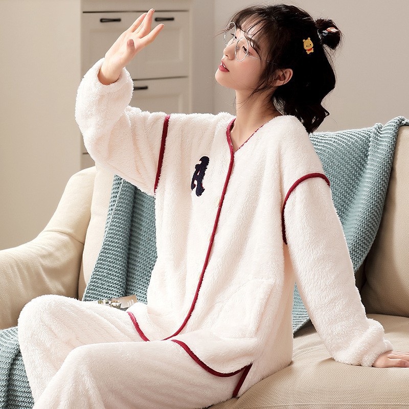 法兰绒睡衣女冬长袖公主风套装家居服可外穿