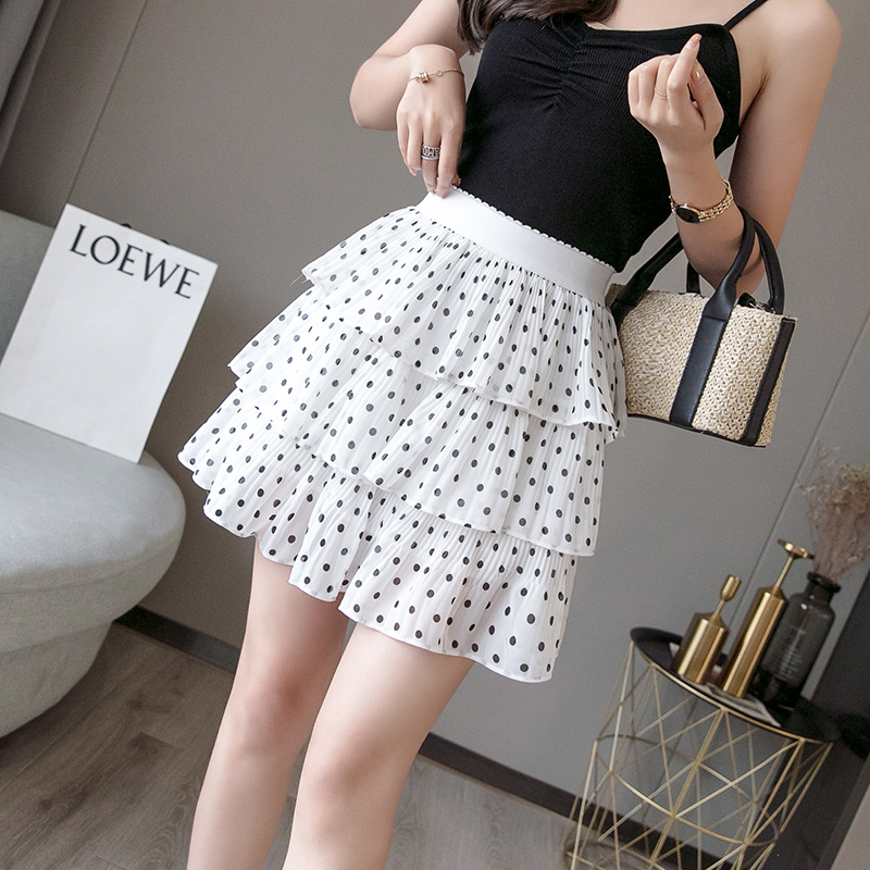 爱雅蜜旗舰店新款春季韩版百褶荷叶边雪纺半身裙A字高腰层层蛋糕短裙裤女3