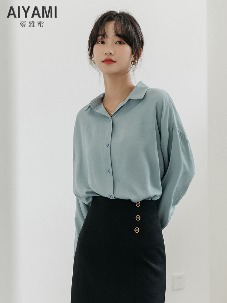 爱雅蜜旗舰店秋季新款雪纺白衬衫女长袖宽松职业装衬衣设计感小众洋气上衣2