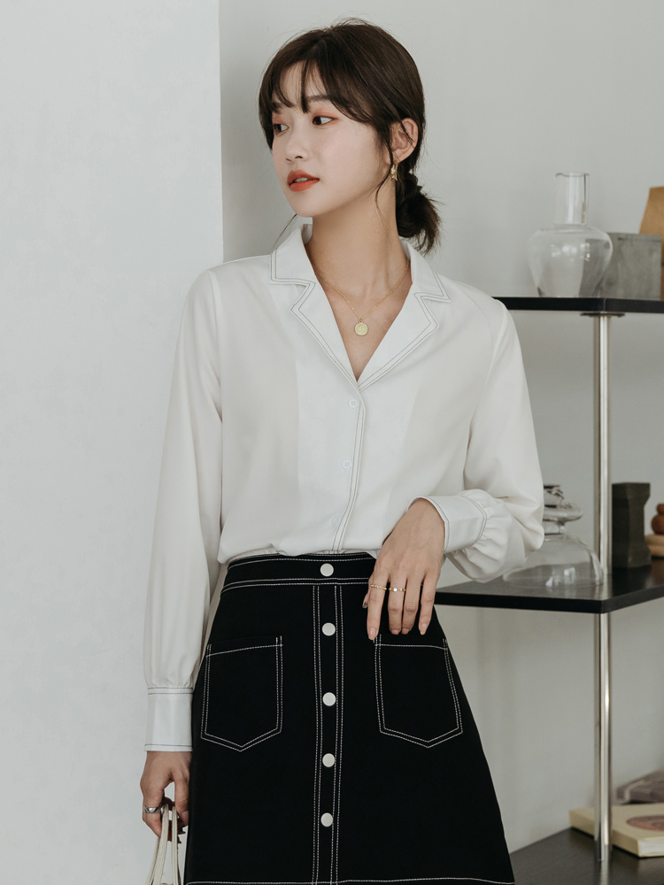 爱雅蜜旗舰店夏秋新款韩范黑色雪纺衬衫女短袖宽松百搭设计感长袖气质上衣2