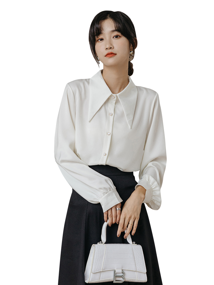 爱雅蜜旗舰店秋装新款白色衬衫女设计感小众时尚雪纺上衣洋气女士长袖衬衣3