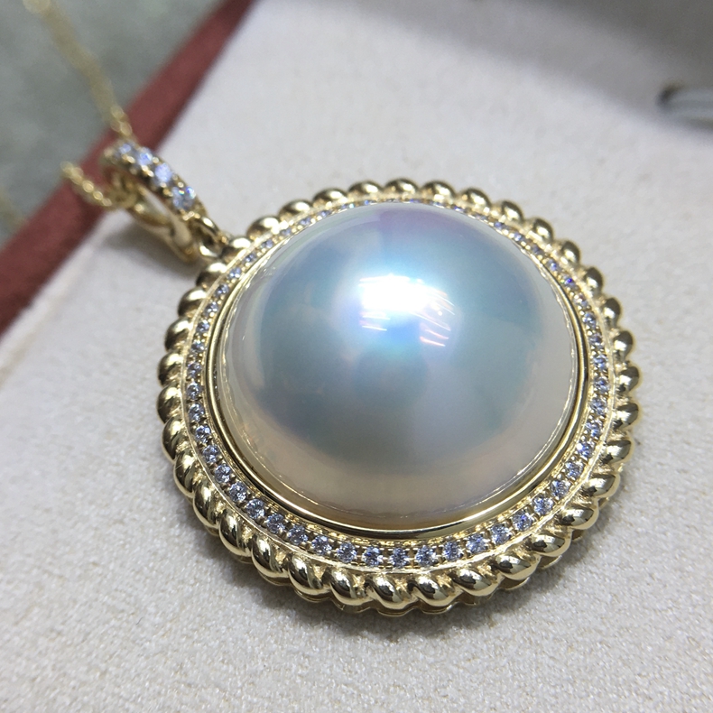 高贵气质经典简约时尚高级感G18K金麻花款吊坠 17mm海水马贝珍珠 - 图2