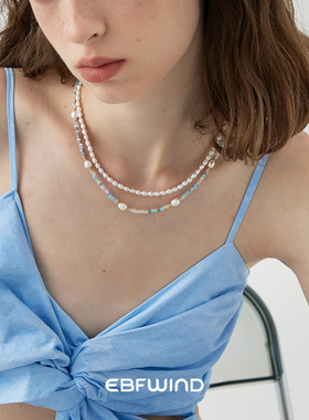 EBFWIND海盐礁石 不规则重工设计感春夏叠戴巴洛克珍珠项链锁骨链