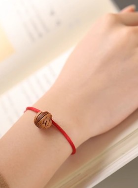 保真桃木桃核红绳手链婴儿