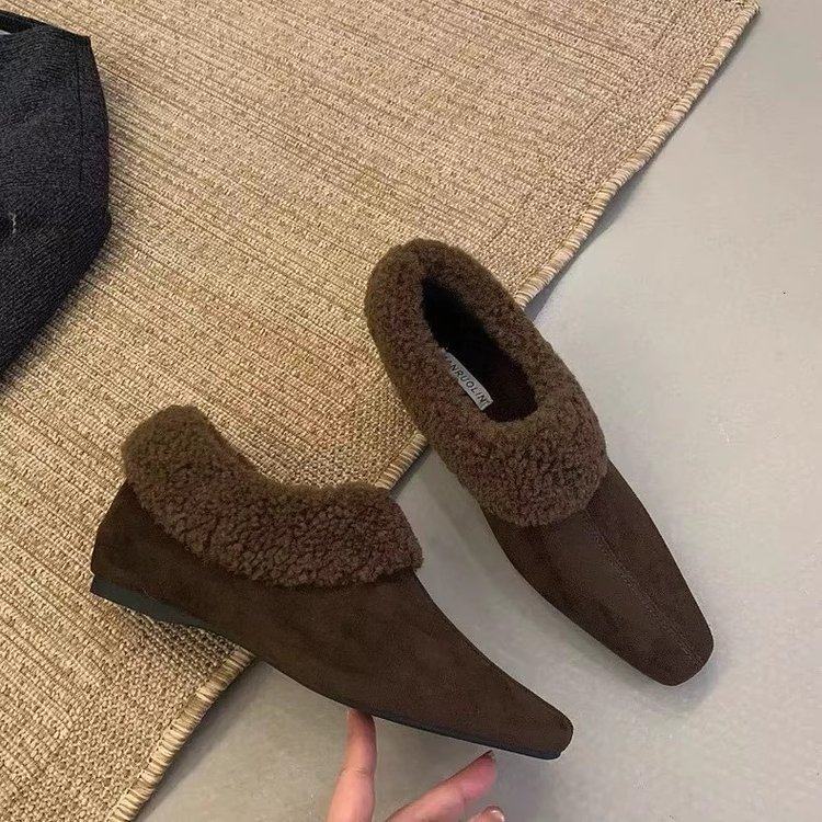 复古小方头内增高毛毛鞋女2025年秋冬季新款小众百搭深口加绒单鞋,淘宝优惠券,粉丝福利购,淘宝优惠卷
