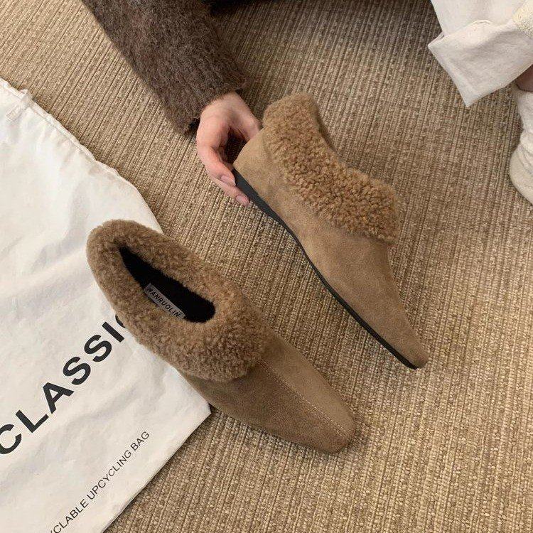 复古小方头内增高毛毛鞋女2025年秋冬季新款小众百搭深口加绒单鞋,淘宝优惠券,粉丝福利购,淘宝优惠卷
