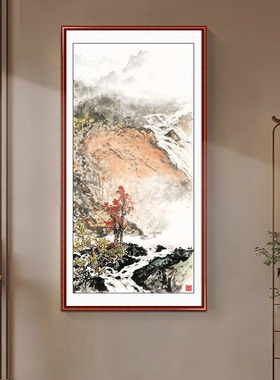 张大千山水画竖版入户画玄关装饰画客厅挂画玄关画中式国画壁画名