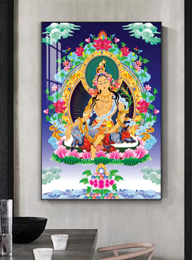 黄财神藏式佛像唐卡禅室茶楼玄关会所客厅壁画书房有框装饰挂画