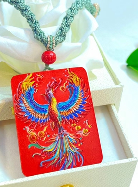 新品彩绘朱砂【凤凰】高货南红，玉石手工绳！直径45*35*7mm