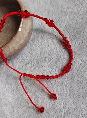 手工编织红绳手链脚链蝴蝶水晶手绳脚绳福结男女款情侣闺蜜